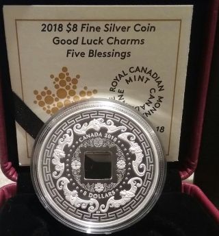 2018 Good Luck Charms Five Blessings Bats $8 2/3oz Silver Proof Canadaholed Coin
