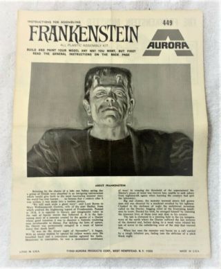 1969 Aurora Glow Frankenstein Model Kit Instruction Sheet
