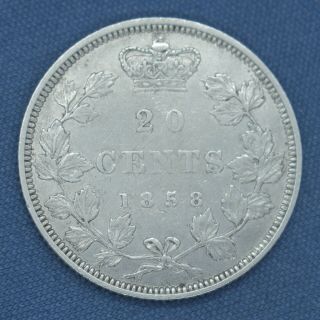 Canada 1858 - Silver 20 Cents - Circulated - Estmated Grade F - Vf - Cleaned T1
