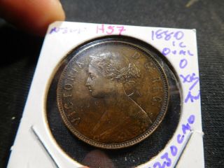 H57 Canada Newfoundland 1880 Oval " 0 " Large Cent Xf / Au Trends $1230 Cad