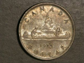 Canada 1945 1 Dollar Silver Crown Xf - Au