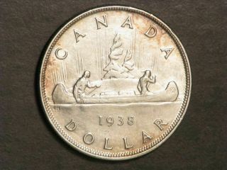 Canada 1938 1 Dollar Silver Crown Xf - Au