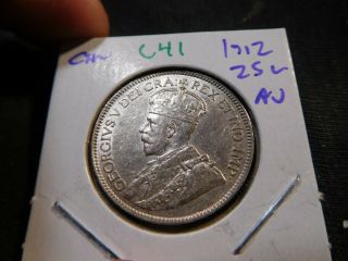 C41 Canada 1912 25 Cents Au