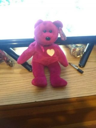 1998 Valentina Pink Fuschia Teddy Bear Beanie Baby Rare Owned By Collector