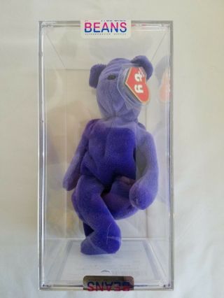 Authenticated Ty Beanie Baby Teddy (violet,  Old Face) 2nd/1st Gen Tags Mwmt - Mq