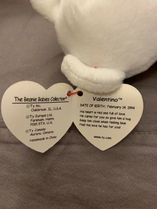 Valentino Ty beanie baby with rare mismatched tags.  Ty tag 1994,  tush tag 1993. 3