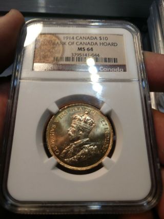Y7 Canada 1914 Gold 10 Dollars Bank Of Canada Hoard Ngc Ms - 64