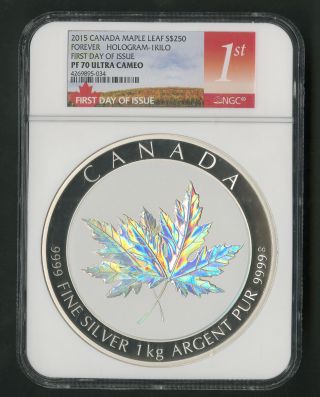 Canada Coin 2015 $250 Maple Leaf Forever Hologram Kilo Ngc Pf70 Uc Mib
