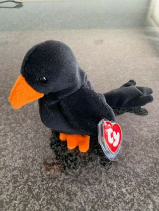 Ty Beanie Baby - Caw The Black Crow (3rd Gen Hang Tag - Mwmts)