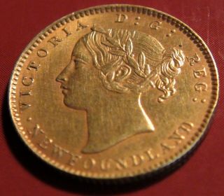 1885 Newfoundland $2 Gold Coin Two Dollars UNCIRCULATED (MS - 60 or better) Canada 2