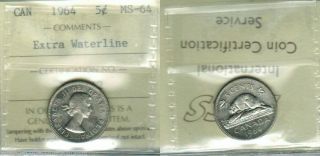 Canada 1964 Xwl Extra Waterline 5 Cents,  Iccs Ms - 64,  Cert.  Xmo 042,  Bv$800