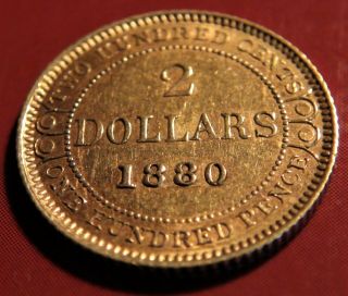 1880 Newfoundland $2 Gold Coin Two Dollars Uncirculated (ms - 60 Or Better) Canada