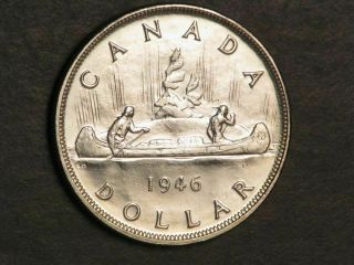 Canada 1946 1 Dollar Silver Crown Xf - Au