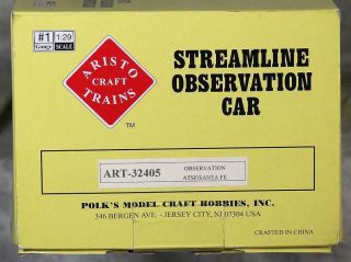 Aristo - Craft 32405 A.  T.  & S.  F.  Observation Passenger Car G Scale 3