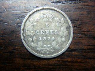 1875 H Canada Canadian Silver 5 Cent Coin Fish Scale