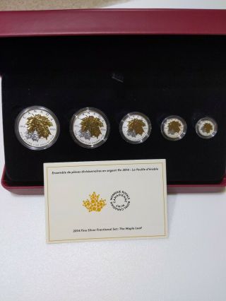 Canada 2014 - 5 Coin - Gold Plated Pure Silver Maple Leaf Fractional Set Rcm