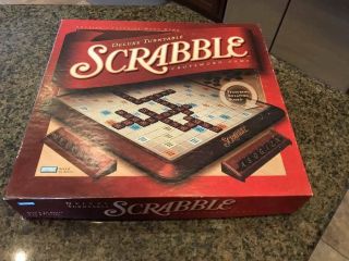 2001 Hasbro Deluxe Scrabble Turntable Rotating Board Crossword Game Complete