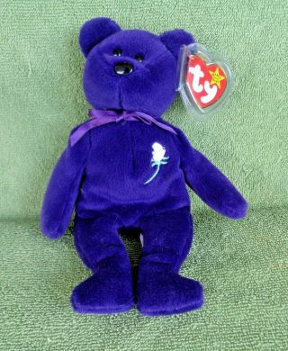 1997 Ty Princess (diana) Beanie Baby Bear - 1st Edition - Pvc Pellets - No Space