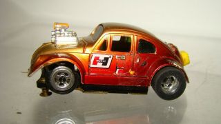 Ho Scale Tyco Pro Drag Vw Bug Gold/orange W/gold Pan Running Chassis