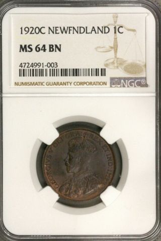 Canada Newfoundland 1920 C 1 Cent Ngc Ms 64 Bn