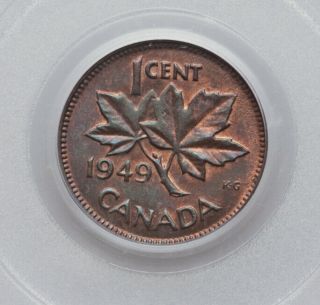 1949 Canada One Cent.  " A To Denticle ".  Pcgs Graded Ms - 64 Red Brown