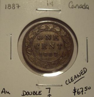 Canada Victoria 1887 Doubled 7 Large Cent - Au