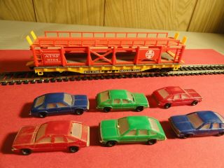 Life - Like Santafe Atsf 9704 Trailer Train Auto Rack Carrier & 6 Cars