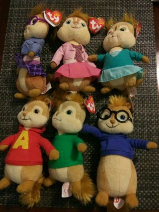 Ty Beanie Babies Complete Set Of 6 Alvin And The Chipmunks W/ Chipettes