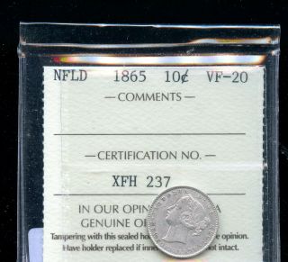 1865 Newfoundland 10 Cents Iccs Certified Vf20 Dsp11