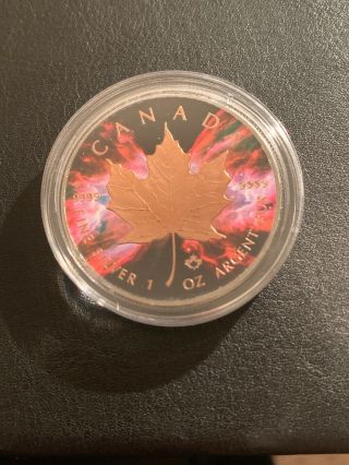 2016 1 Oz Silver $5 Maple Butterfly Nebula Black Ruthenium & Rose Gold Coin -
