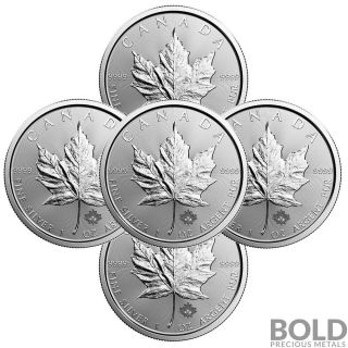 2019 Silver 1 Oz Canada Maple Leaf (5 Coins)