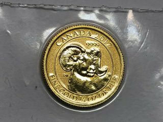 Big - Horn Sheep & Queen Elizabeth Canada 2017 Gem Bu.  9999 1/4 Oz Gold Coin.