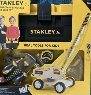 Stanley Jr.  Lifting Crane & Toolbox,  6 Piece Tool Set Real Tools For Kids
