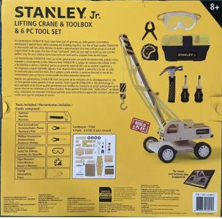 Stanley Jr.  Lifting Crane & Toolbox,  6 Piece Tool Set Real Tools for Kids 2