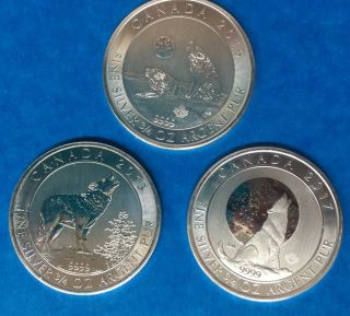 2015,  16 & 17,  Whole Pack Of Howling Wolfs,  3/4 Oz.  9999 Fine Silver.  3 - Coins]