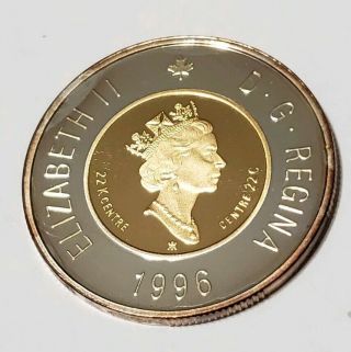 1996 Canada 22 Karat Gold Center $2 Toonie Two Dollar Gold Coin - Agw.  185 Ozt