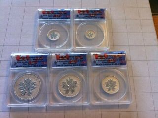 2013 $5 1oz Canadian Silver Maple Leaf 25th Anniv.  5 Coin Set Anacs Rp69 Dcam