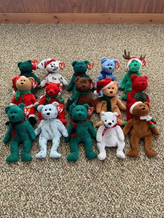 Ty Beanie Babies Christmas Bears - Rare - Total Of 15