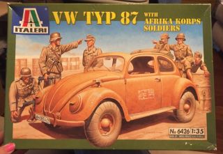 1/35 Italeri German Vw Bug Type 87 & 6 Dak Soldiers W/ Equipment 6426 Open Box