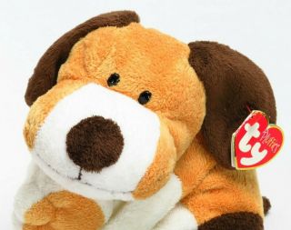 Ty Pluffies Whiffer Plush Puppy Dog Beanie Babies 2002 Brown White Tags Toy 10 "