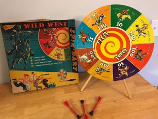 Wild West Cowboy Spin Dart Game Vtg 50’s Allmetal Orig.  Geronimo Custer Boone