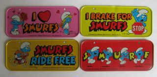 Four (4) Different Vintage 1983 Post Cereal Smurfs Bicycle License Plates