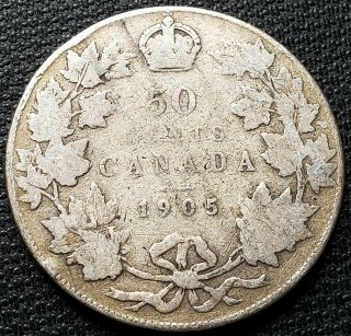 1905 Canada Silver 50 Cent Half Dollar - Key Date Vg - 8