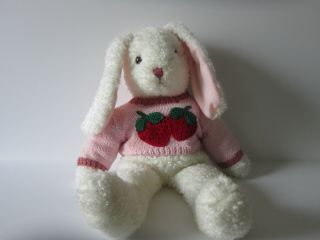 Ty Curly White Bunny Plush Stuffed Animal Pink Strawberry Sweater 18 " Retired