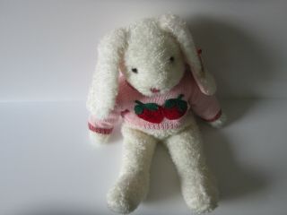 TY Curly White Bunny Plush Stuffed Animal Pink Strawberry Sweater 18 