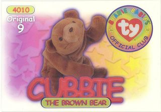 Ty Beanie Babies Bboc Card - Series 1 9 (silver) - Cubbie The Bear - Nm