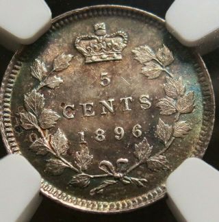 1896 Silver Canada 5 Cents Queen Victoria Coin Ngc About Uncirculated 58