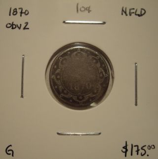 Canada Newfoundland Victoria 1870 Obv 2 Silver 10 Cents - G