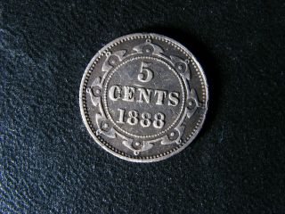 5 Cents 1888 Obv.  3 Newfoundland Canada Queen Victoria C ¢ Nfld F - 12