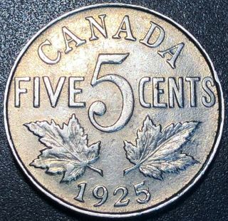 1925 Canada 5 Cents Nickel Vf Key Date